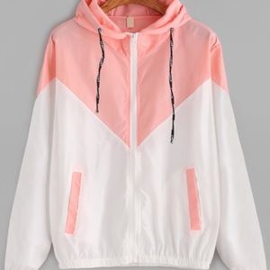 Contrast Drawstring Hooded Zip Up Jacket
